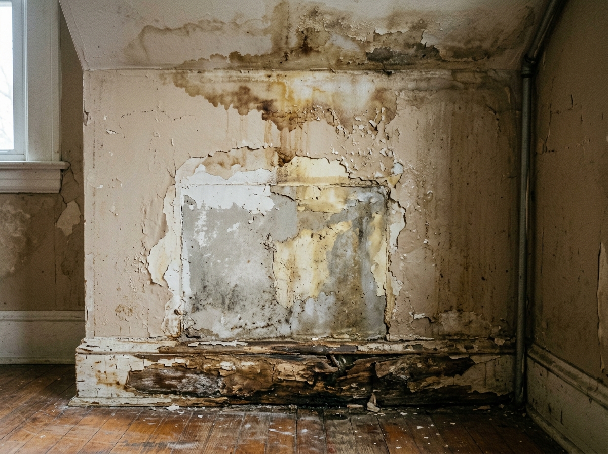 Water damaged wall before restoration